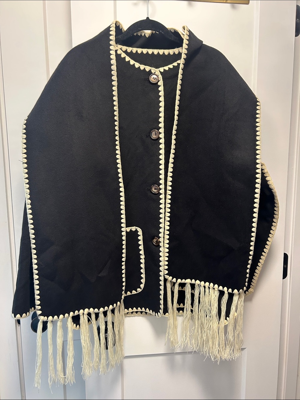 Black Winter Jacket with Scalloped Stitch Trim and matching Scarf